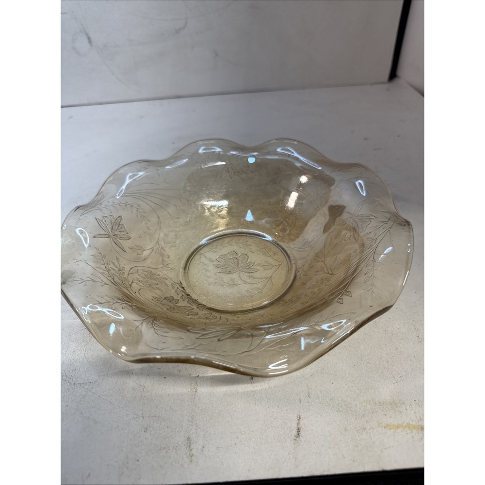 Vintage Jeanette Floragold Louisa Bowl Iridescent 10" Wavy Rim Depression Era‎